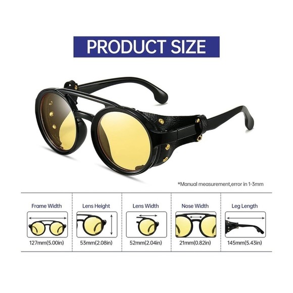 Steampunk Sunglasses Men Round Night Vision Googles Vintage Punk Sun Glasses Bra - Picture 12 of 12